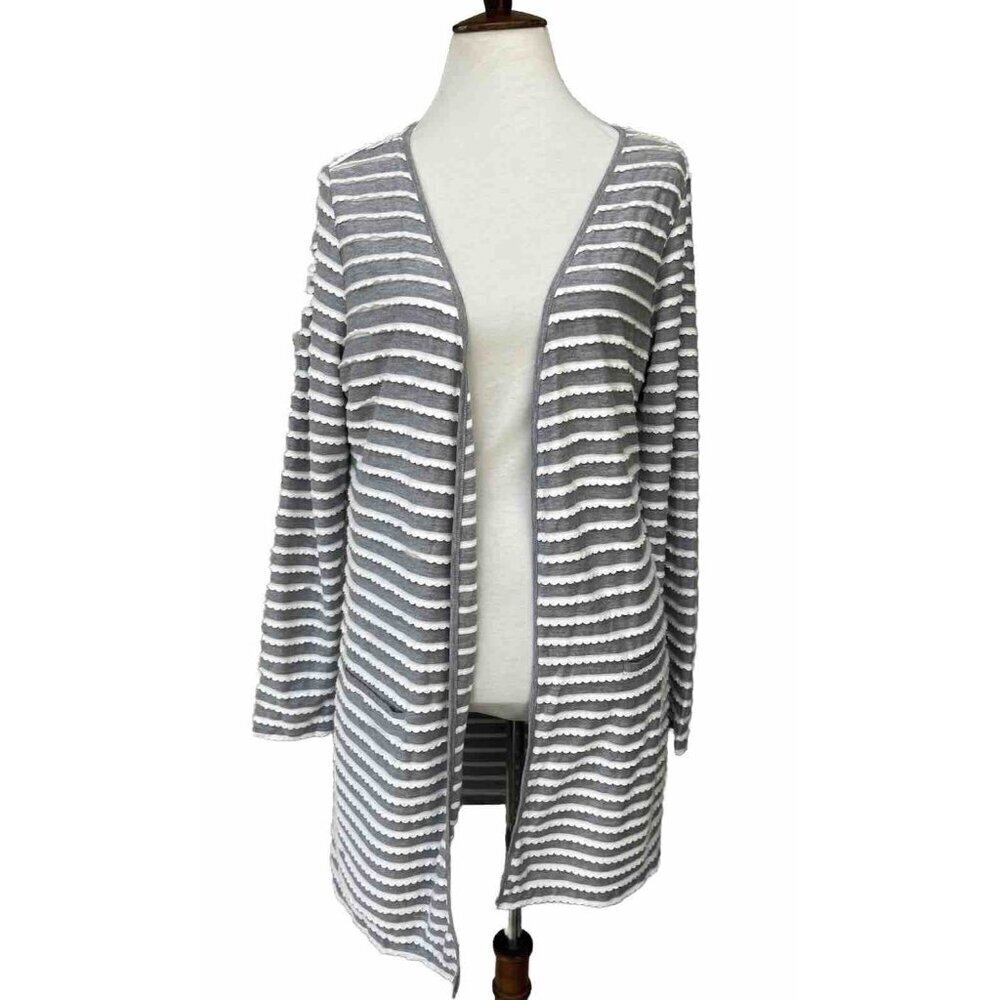 Maison Jules Women's Striped Pocket Cardigan Jacket Size L